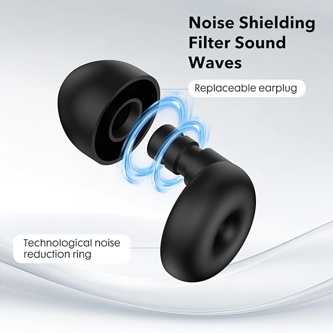 Ear Plugs for Sleeping Noise Cancelling -30dB,Reusable Ear Plugs for Sleeping,Travel,Hearing Protection Concert, 2-Pack Silicon EarPlugs with 8 Pairs EarTips for Noise Reduction (White & Black)