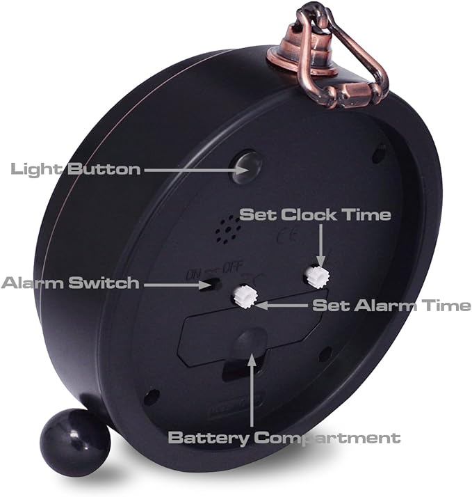 Vintage Analog Alarm Clock Classic2046, 5.25inch | Small Silent Desk Clock, Night Light, Battery Operated, For Table, Bedroom, Bedside, Living Room