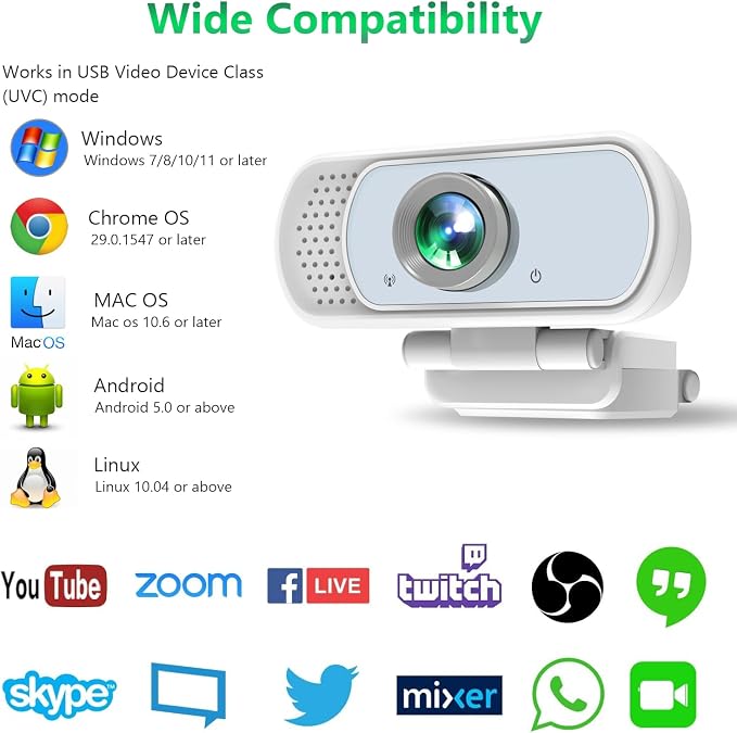 XPCAM 1080P Webcam with Microphone,USB Camera for PC Computer Laptop Mac | Plug and Play USB Webcam with Tripod/Cover, Auto Light Correction, 110° FOV, Web camera for Zoom/Teams/Skype/Twitch Streaming