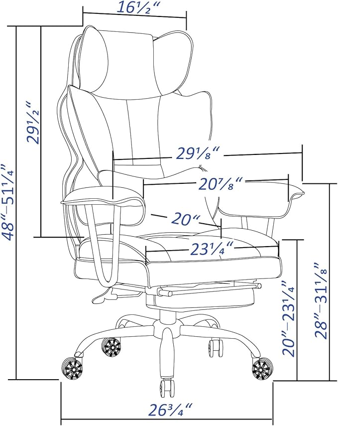Efomao Big and Tall Office Chair, 400lbs Heavy Duty High Back Executive Chair with 23.6" Extra Wide Seat, PU Leather Desk Chair with Footrest and Padded Armrests, Grey