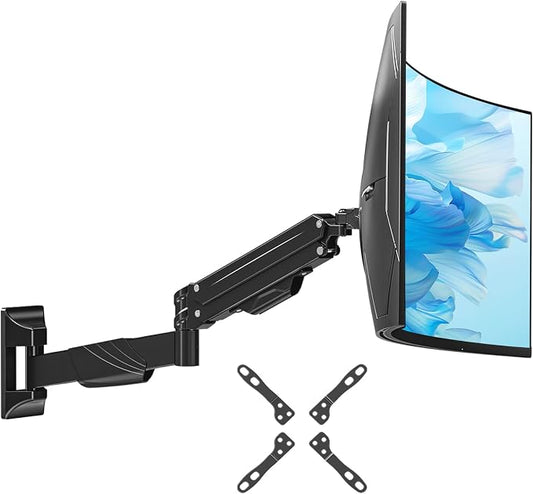 Single Monitor Wall Mount for Max 43" Holds up to 33.1lbs Screen | Wall Monitor Mount for Ultrawide Computer Screen, Height Adjustable Full Motion Gas Spring Vesa Wall Mount, Max 200x200mm