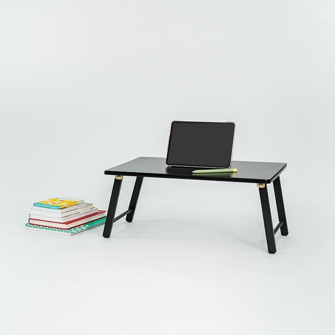 PJ Wood Folding Laptop Desk Tray, Lightweight Portable Table for Bed or Couch Computer Work, Eating at Home, Small Spaces, 24 Inch, Black