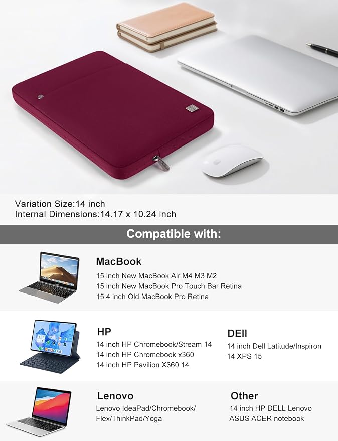 DOMISO Laptop Case Laptop Sleeve Cover Compatible with 15 inch MacBook Air M4/A3241 2025, M3/A3114,M2/A2941,15 inch MacBook Pro A1990 A1707,Compatible with Dell XPS 15 Plus with Pocket, Wine