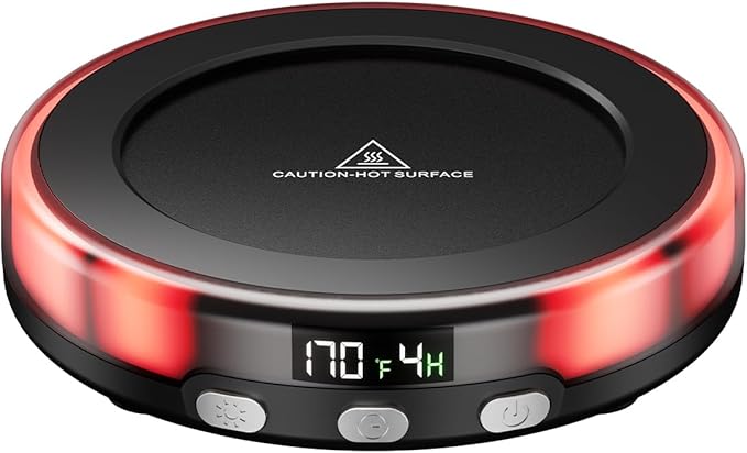 Gaiatop Coffee Mug Warmer for Desk, 3 Temp Settings, 2-9Hrs Timer, 3 Colorful Romantic Atmosphere Light Modes, Stocking Stuffers, Beverage Heating Plate with Digital Display for Candle Tea Milk Black