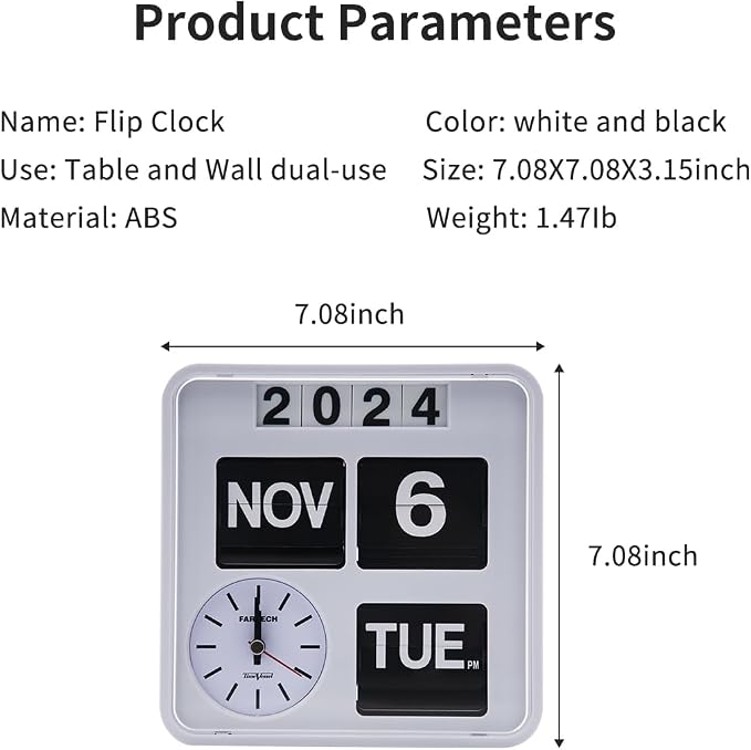 Retro Modern 9.45 Inches Calendar Day Date Flip Desk Wall Clock (Black)(No Battery Included) (Ivory)