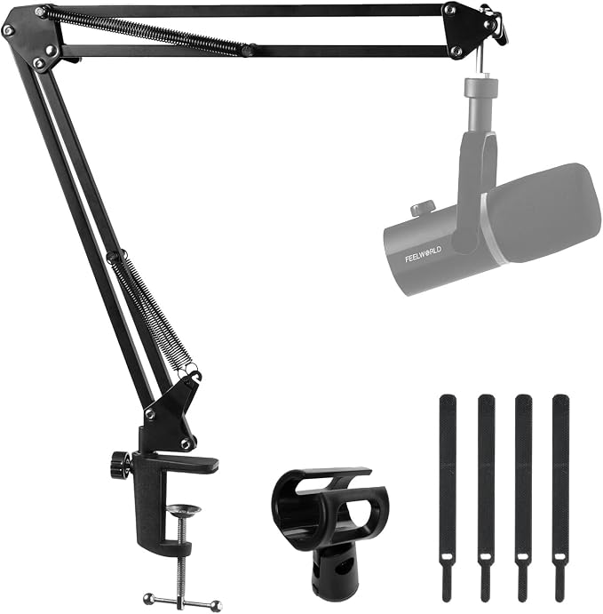 FEELWORLD AMS1 Microphone Boom Arm, Adjustable Mic Arm Stand with 3/8” to 5/8” Screw, Compatible with PM1 and other Mics for Podcast Straming Gaming Studio