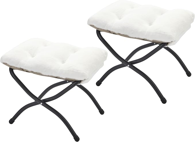 15"(H) Folding Ottoman, Set of 2, Foldable Footrest Stool, Small Foot Stool for Couch, Collapsible Foot Rest Ottoman for Sofa, Accent Padded Ottomans for Living Room, Bedroom, White