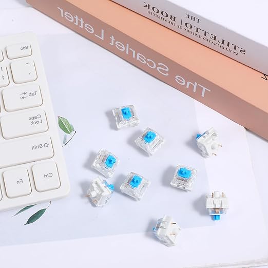 50 Pieces Blue Mechanical Keyboard Switches, 3 Pin Pre-Lubricated Clicky Key Switches, Dustproof and Waterproof Keyboard Accessories for Mechanical Gaming Keyboards