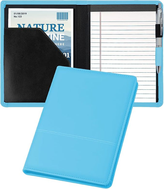Classic Padfolio/Junior Portfolio Folder Case, Business A5 Binder Organizer Notepad for Men Women, 5 x 8 Writing Pad Included, Light Blue