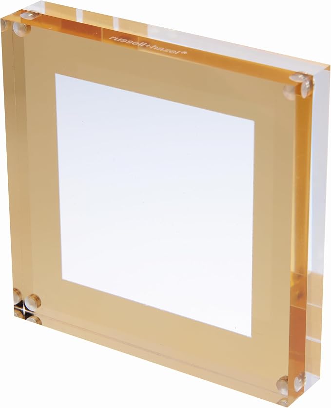 russell+hazel Acrylic & Gold Picture Frame, Clear, 4"x4" | Displays a favorite 4"x4" photo with modern flair. Clear acrylic with gold-toned accents suits any desk or shelf.