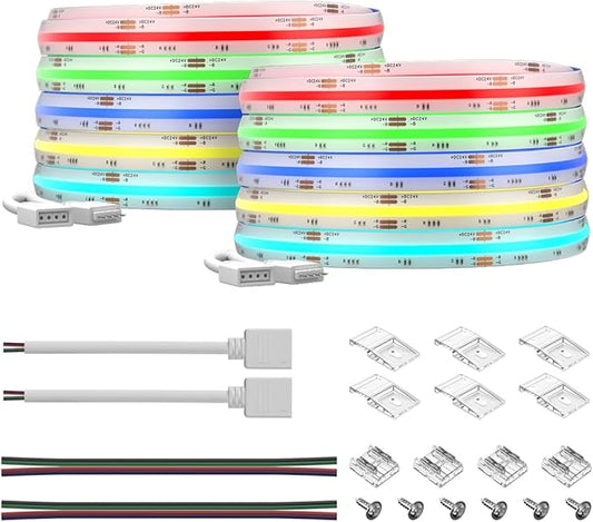 BTF-LIGHTING IP66 RGB FCOB COB LED Strip 16.4FTx2 Total 32.8FT DC24V 840LED/m Color Changing Flexible High Density Uniform Light 10mm Width for Home Indoor Decor(No Adapter or Controller)