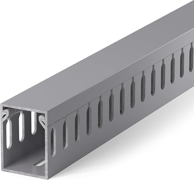 1.6" H x 1.2" W Cable Raceway, 6ft Under Desk Wire Management Channel, Grey | Slotted Wire Duct, 2 Pack (3 ft Each), Heavy-Duty PVC Cable Management for Server Racks, Network Cables & Electrical Cabinets