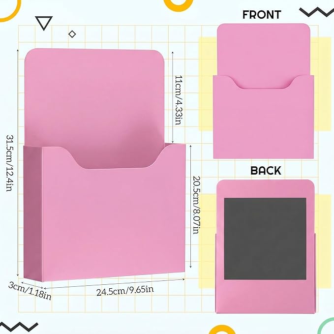 Gilprop 8 Pack Magnetic File Holder, 5"x7"x1.2" Magnetic Wall File Folders for Whiteboard, Hanging Classroom Organizer Storage, Refrigerator Magazine Holder for Mail Letters Paper Desk Office