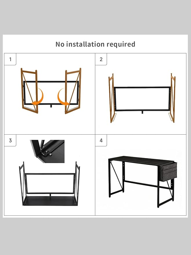 Modern Foldable Writing Computer Desk with Storage Bag, No-Assembly Study Office Desk Foldable Table for Small Spaces, Home Office (Black, 39.4 inch)