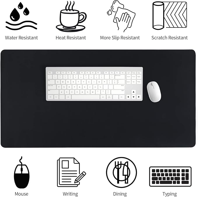 Bloss Leather Desk Pad, Non-Slip Desk Mat, Waterproof Large Mouse Pad, Mouse Mat, Computer Mat for Desk Easy Clean for Office/Home(Black, 35.4" x 15.7")