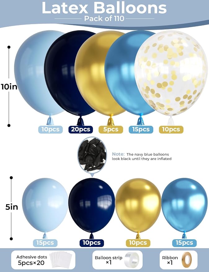 Navy Blue and Gold Balloons Garland Arch Kit, Father Day Balloon Arch Kit with Metallic Navy Blue Gold and Confetti Balloons for Father's Day, Birthday, Grad, Baby Shower, Wedding Party Decor