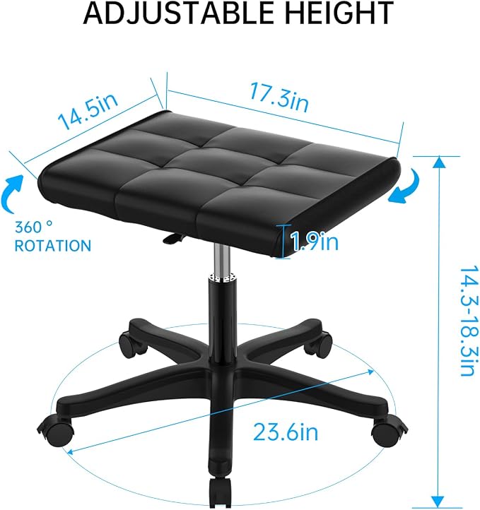 Mobile Footrest, Multi-Use Stool with Lockable Wheels, Under Desk Leg Rest Rolling Chair for Home Office, Adjustable Height Spa Salon Stool, Ottoman Foot Rest
