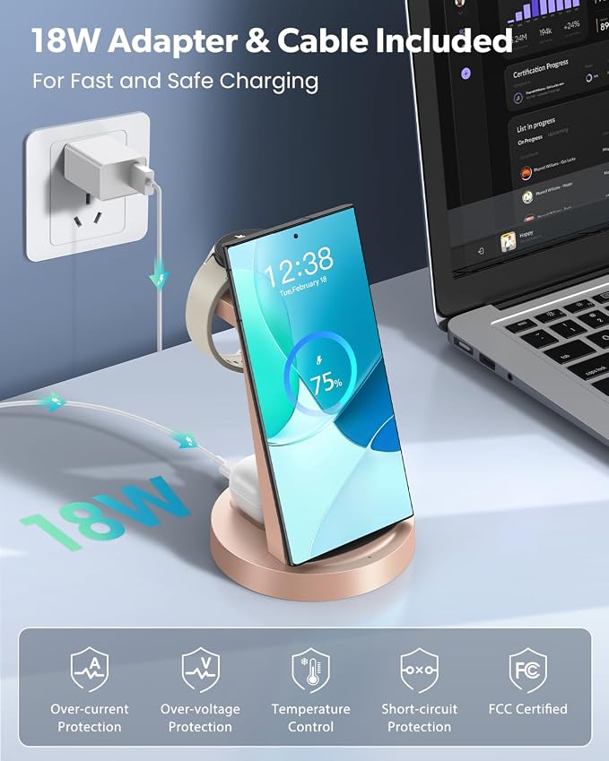 Wireless Charger for Samsung: 3 in 1 Wireless Charging Station for Samsung Galaxy Watch 8 7 6 5 4 3 Pro Classic Galaxy Buds - Charger Dock Stand for S26 S25 S24 Ultra S23 S22 S21 Note Z Fold Android