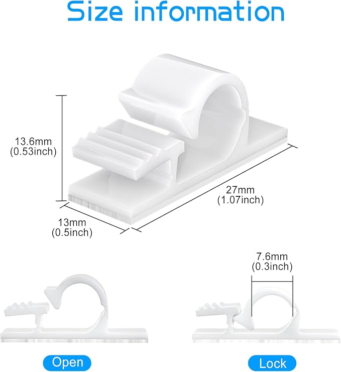 XHF 100pcs Adhesive Cable Wire Clips white, Outdoor Cable Management Wire Organizer Cord Holder for Under Desk, Car, Wall, TV PC Ethernet Cable
