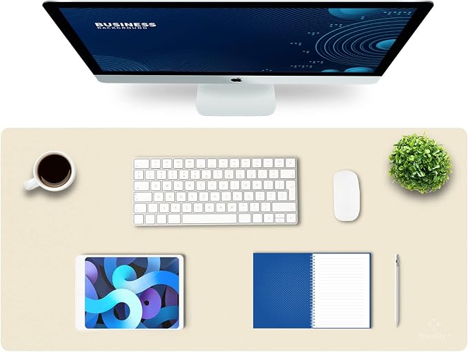 K KNODEL Large Office Leather Desk Mat, Mouse and Keyboard Pad, Computer and Laptop Mat, Desktop Protector and Cover, Writing Pad and Blotter (35.4"x17", Ivory Cream)