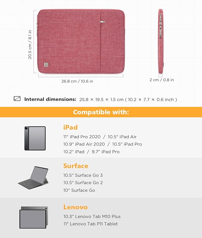 NIDOO 10 Inch Laptop Sleeve Tablet Case Bag Water Resistant Protective Cover for 11" iPad Pro M4 2024/10.9" 10.2" iPad 10 9 8/10.5" 11" iPad Air M2/ Surface Go/Lenovo Yoga Book/Galaxy Tab S8 A8