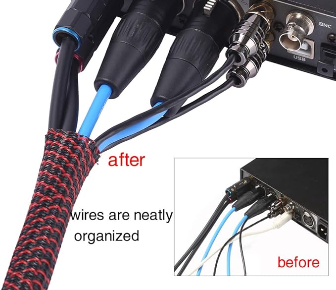 Alex Tech 25ft - 1/2 inch Cord Protector Wire Loom Tubing Cable Sleeve Split Sleeving For USB Cable Power Cord Audio Video Cable – Protect Cat From Chewing Cords - Blackred