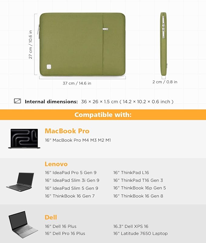 NIDOO Laptop Sleeve 16 inch Computer Carrying Case Cover for 16" Thinkbook 16p/ T16 Gen 3/ E16 Gen 2/ L16 / T16 Gen 3/16" MacBook Pro M4 M3/ Dell 16 Plus HP ASUS Samsung