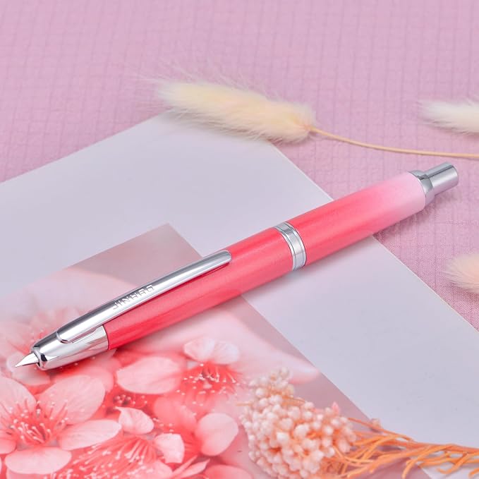 Jinhao 10 Press Fountain Pen with Box, Gradient Red Retractable Fine Nib with Ink Converter Set (Silver Clip)