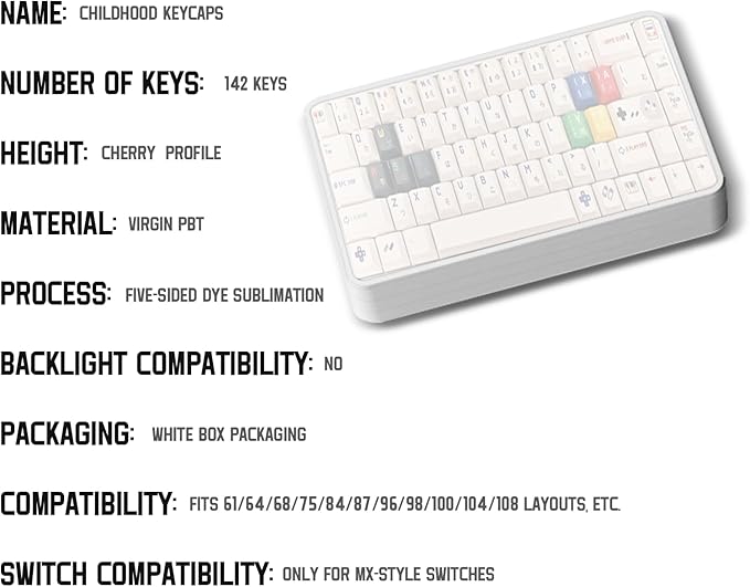 141 Keys Retro PBT Keycaps Set, No Tear, Never Fades, Elegant Gift Box for Mechanical Keyboard, Virgin Cherry Profile Key Caps (Typing,Gaming,Anime Themed) Ergonomic (Fit All Layout 100% 75% 65% 60%）