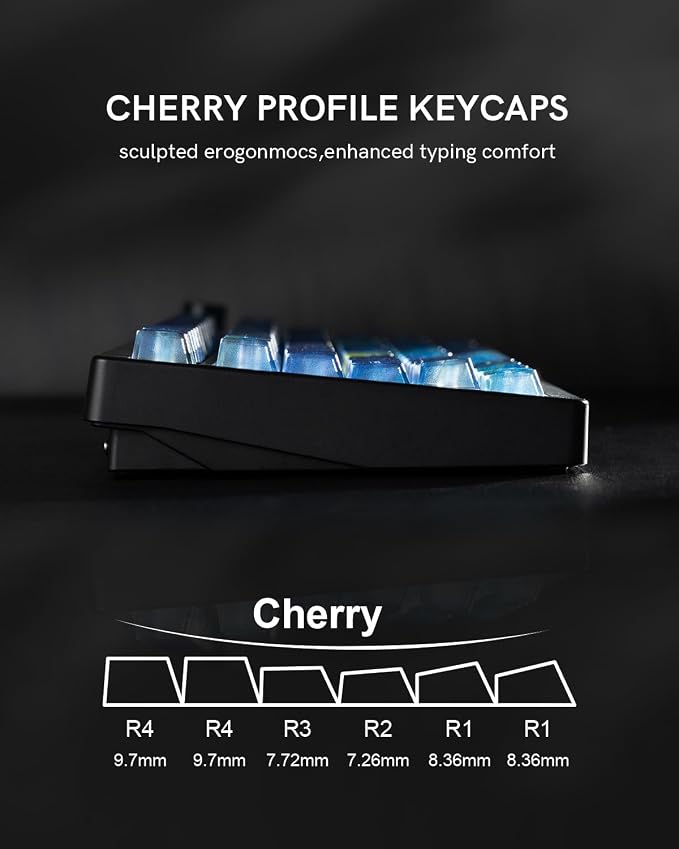 Blue Transparent Keycaps 115 Keys Starry Sky Shine-Through, Cherry Profile PC Keycap Set for MX Switch Mechanical Keyboard, Fits 60% 65% 75% 80% 100% Layouts