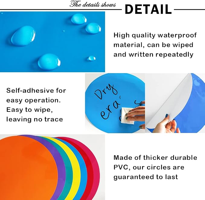 Colorful Dry Erase Dots Circles Whiteboard Marker Removable Stickers Spots Wall Decals for School Classroom Teachers Students Table & Desk, 8 Pack