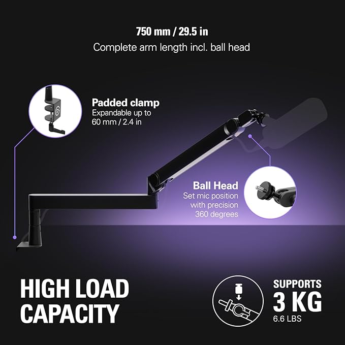 Elgato Wave Mic Arm Pro - 360° Rotatable Low Profile Gas Spring Microphone Arm, Works with Elgato Mics/Shure SM7B/HyperX QuadCast/Rode/Blue Yeti & more – For Broadcasting/Podcasting/Streaming