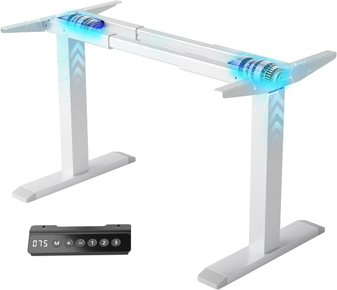 Dual Motor Electric Standing Desk Frame - 300 lbs Heavy Duty, 3 Memory Height Presets - Sit Stand Desk Frame, Computer Height Adjustable Desk Legs & Base for 43.3"-63" Desktop, White Frame Only