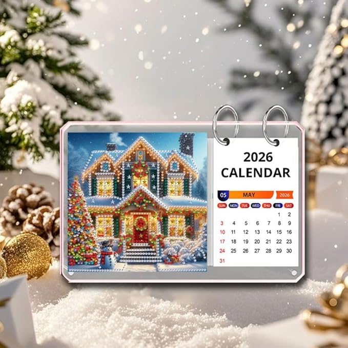 2026 Standing Desk Calendar DIY Diamond Art Painting Monthly Flip Desktop Calendar Mosaic Kits Acrylic Tabletop Calendars Diamond Art Craft Supplies Planner for Office Home Decor-Villa