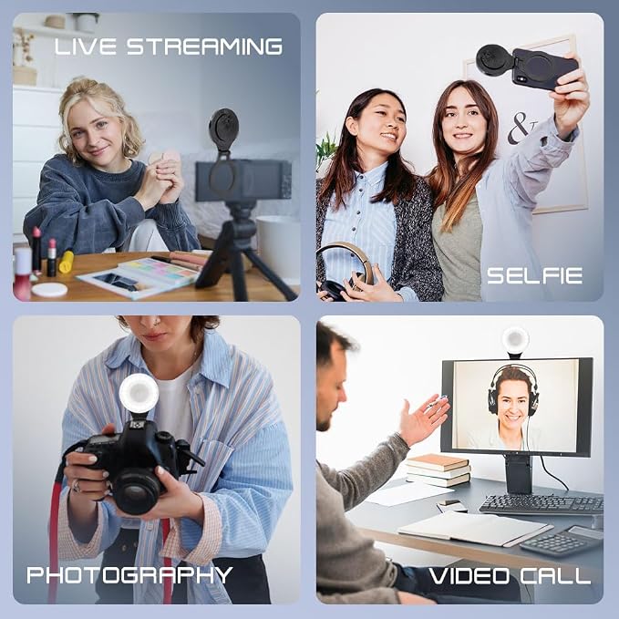 Selfie Ring LED Light for iPhone Picture,Magnetic Phone Light Camera Laptop Photography Lighting,Desk Ringlight Tripod Stand Video Record Streaming Vlog Makeup,Tiktok Content Creators Essentials Clip