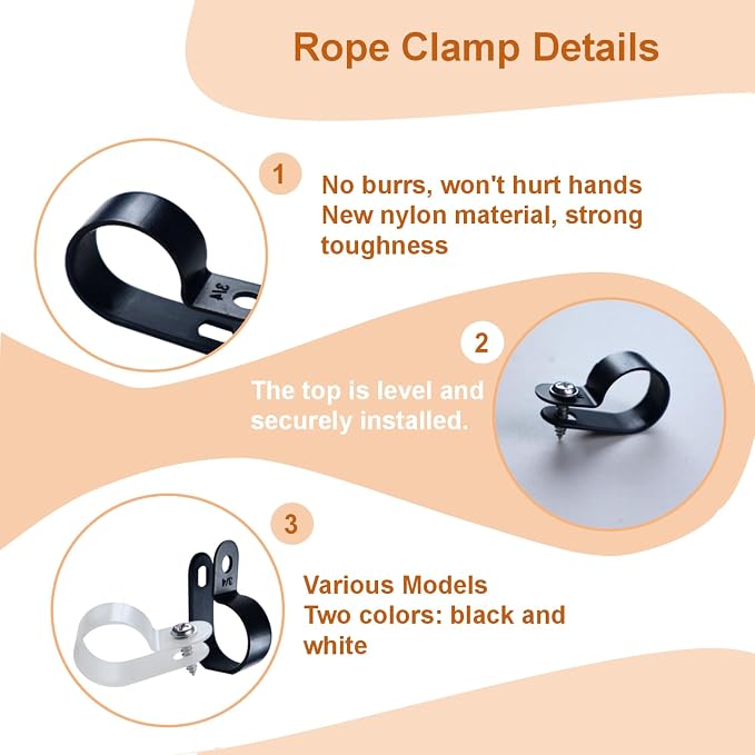 300 Pack 3/4 in Rope Light Clips Black,Cable Clips | p-style Mounting Clips Plastic Cable Clamps for Wire Management