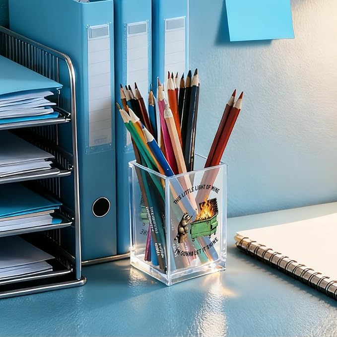 This Little Light Of Mine I'm Gonna Let It Acrylic Pencil Holder Cup | Cosmetic Holde, Funny Raccoon Dumpster Fire Pen Holder Gifts For Women Men Friends HR Doctor, Office Gifts for Coworkers