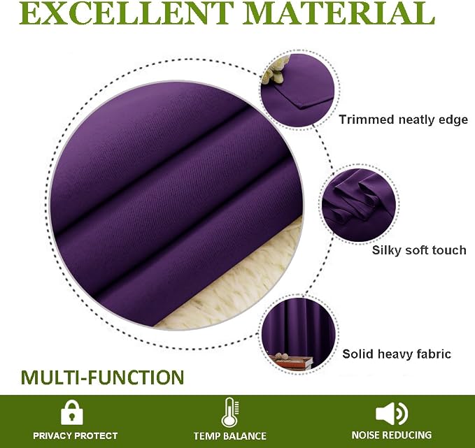 NICETOWN Blackout Room Darkening Window Curtain Triple Weave Home Decoration Solid Ring Top Blackout Room Darkening Drape for Bedroom (Single Panel, 42 x 72 inch, Royal Purple)