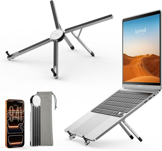Lamicall [Ultra-Slim] Foldable Portable Laptop Stand for Desk, 6 Level Height Ergonomic Laptop Riser for Business Trip Library Cafe Computer Holder fit 10-15.6" MacBook Neo Air HP Dell Lenovo - Silver