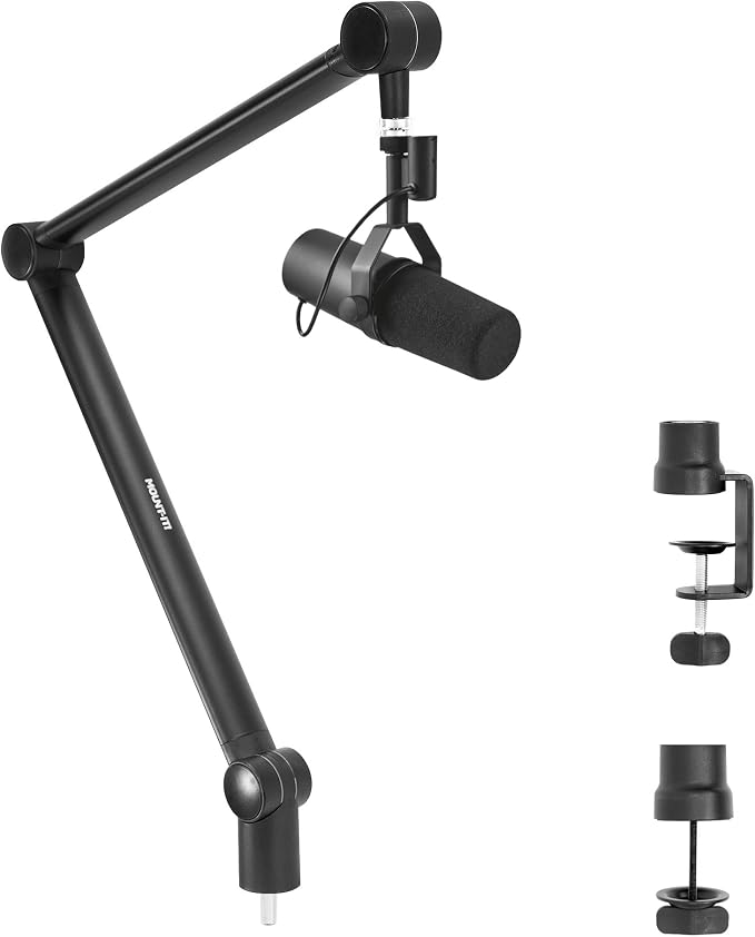 MOUNT-IT! Adjustable Microphone Boom Arm [3/8’’ to 5/8’’ Screw Adapter] Suspension Scissor Mic Stand, Desk Mount For Blue Snowball, Yeti, & Other Studio and Gaming Microphones (With Cable Management)