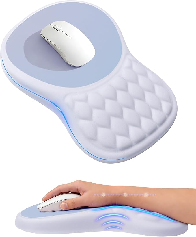 Ergonomic Mouse Pad with Wrist Rest, Slope Design Memory Foam Support, Smooth Lycra Surface, Non-Slip PU Base, Comfortable Mouse Mat for Office, Home, Computer Desk