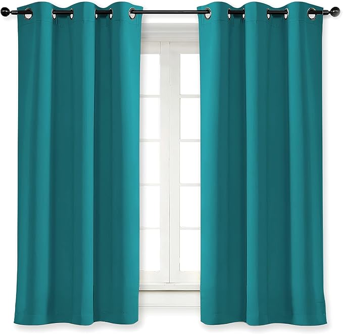 NICETOWN Blackout Curtain Blind for Bedroom, Single Panel, W42 x L54 inches, Peacock Teal, Thermal Insulated Grommet Blackout Room Darkening Drape/Drapery
