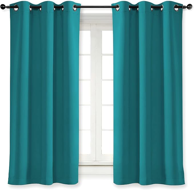 NICETOWN Kitchen Blackout Window Curtain Panel Home Fashion Thermal Insulated Solid Grommet Room Darkening Drape for Apartment (Peacock Teal, 1 Panel, 42 by 63 inches Long)