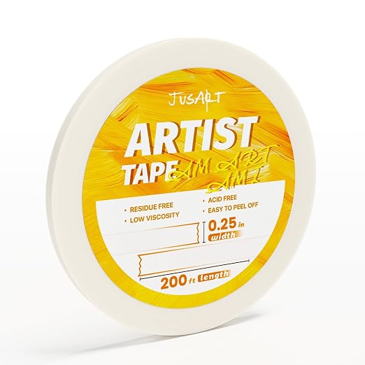 JusArt Artist Tape for Watercolor Paper, 1/4 inch Wide 200FT Long, White Art Tape for Masking, Painting and Crafting, Acid Free, Low Tack