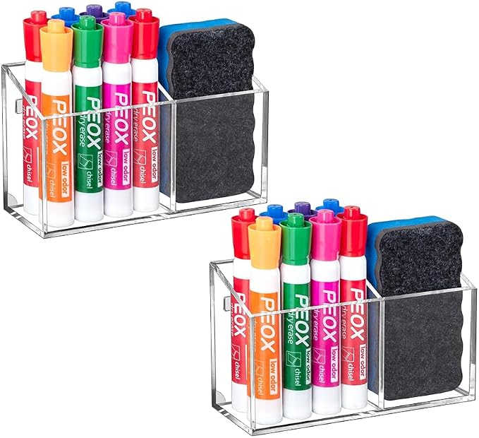 BEYGORM 2 Pack Magnetic Dry Erase Marker Holder for Whiteboard,Non-slip Acrylic Magnet Pen Holder for Fridge Refrigerator,Locker Organizer for Work,Locker Accessories,Pencil Cup,Marker Organizer