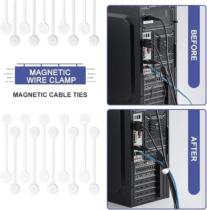 Kanemc 7.9'' Magnetic Cord Ties with Tags,Magnetic Twist Ties(10PCS-White) | Magnetic Cable Ties with Strong Magnet for Bundling Cables,Silicone Magnetic Cable Organizer Ties for home,Office,School