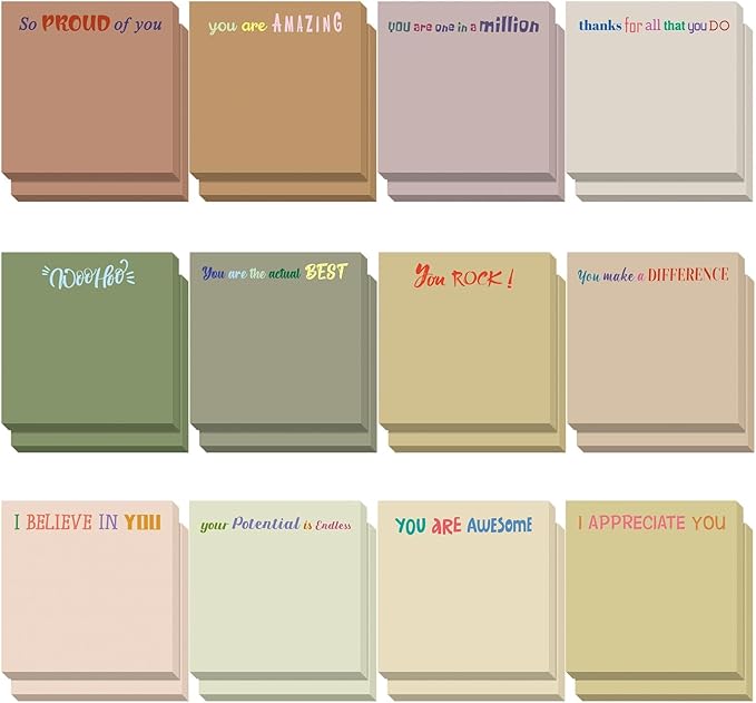 Yinder 24 Pcs Inspirational Sticky Notes Thank You Gift Motivational Sticky Note Pad Employee Appreciation Gift Bulk for Staff Coworker Teacher Nurse Office Groups 3 x 3'' (Thank You,Boho)