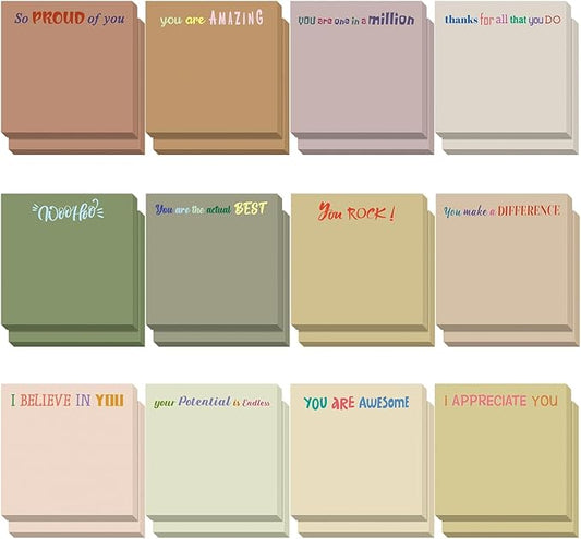 Yinder 24 Pcs Inspirational Sticky Notes Thank You Gift Motivational Sticky Note Pad Employee Appreciation Gift Bulk for Staff Coworker Teacher Nurse Office Groups 3 x 3'' (Thank You,Boho)