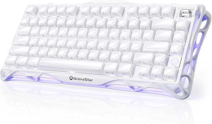 GravaStar Mercury K1 75% White Wireless Keyboard, Aluminum Alloy Exoskeleton Design Mechanical Gaming Keyboard, Gasket Hot-Swap Socket, Linear Switches, RGB Backlit【Opaline White】