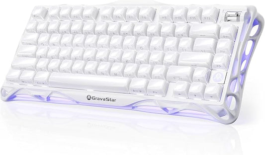 GravaStar Mercury K1 75% White Wireless Keyboard, Aluminum Alloy Exoskeleton Design Mechanical Gaming Keyboard, Gasket Hot-Swap Socket, Linear Switches, RGB Backlit【Opaline White】